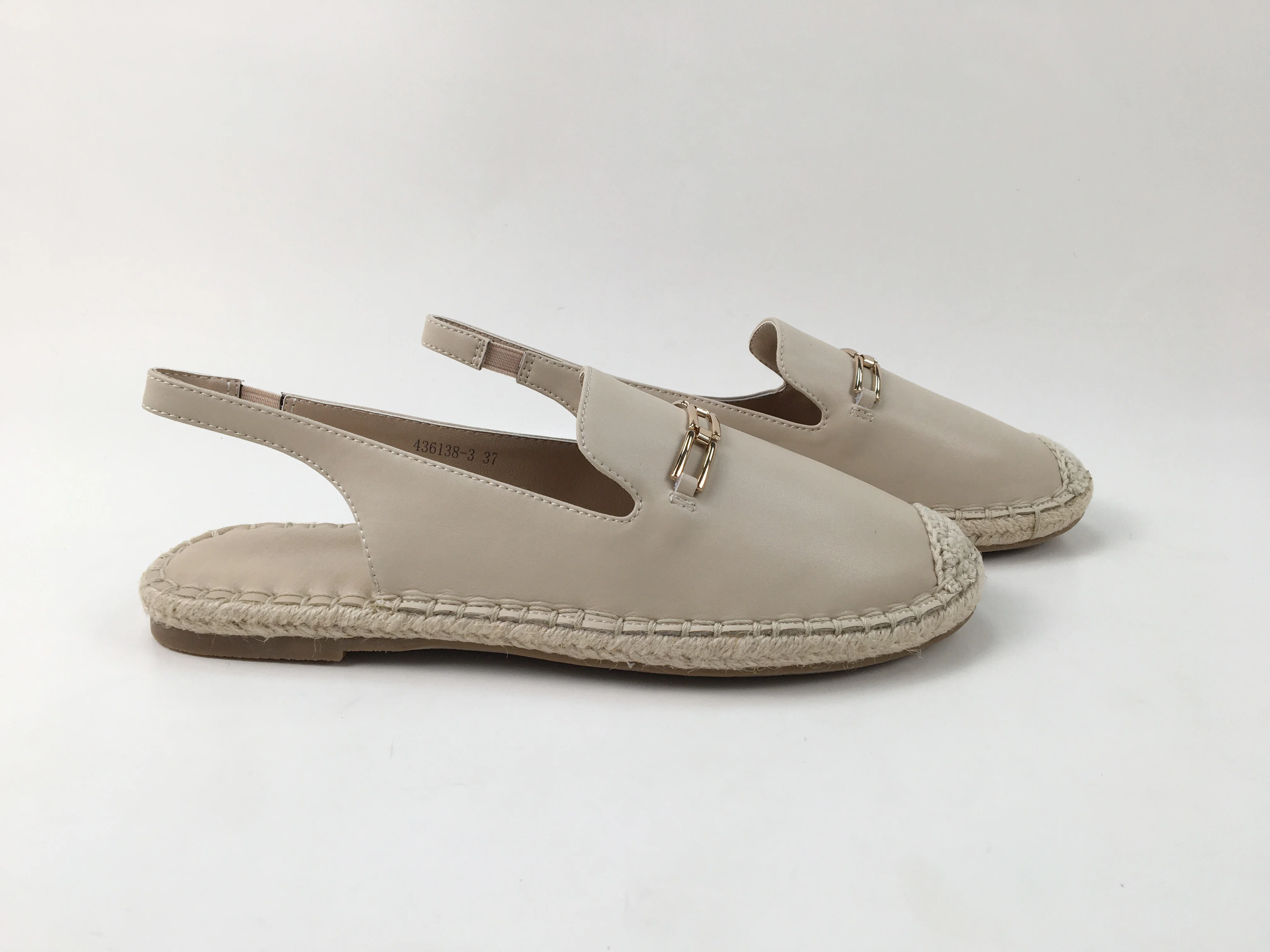 2022 New Arrivals Fashion  Women Slingback Sandals Ankle Strap bank at side Slippers Cow leather Gold Chain Lady Espadrille