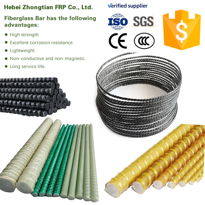 Building construction durable 4-50 mm carbon fiber rebar Gfrp Fiberglass Rebar Reinforced Plastic Fiber bar rods price