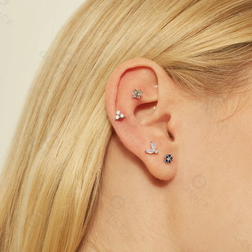 Gemnel fashion 925 silver  thread and threadless pin piercing jewelry part accessories bar stud earrings