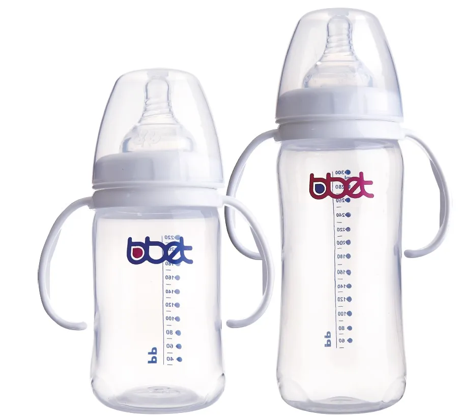 220ml 300ml PP wide neck feeding bottle OEM ODM baby milk bottle with handles