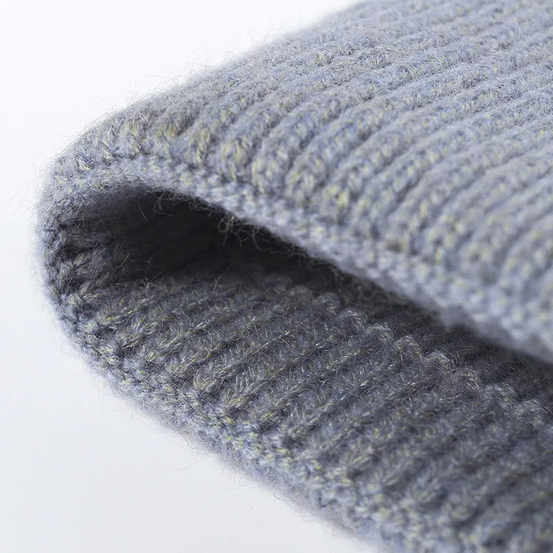 Fall Winter Premium High Quality Mens Soft Acrylic Viscose Rayon Knitted Outdoor Bonnet Hat with Turn Out Cuff