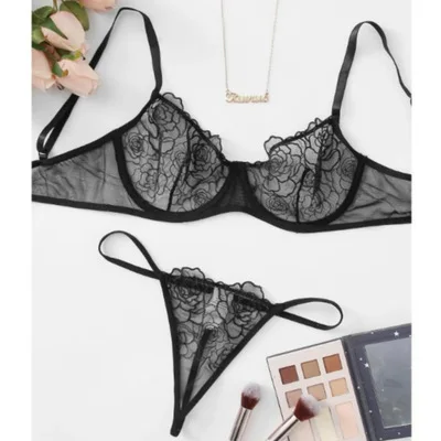 Western Hot Sale Sexy Underwear Lingerie Passion See-Through Bra & Brief Set Three-Point Ladies Sexy Thong Suit Lingeries