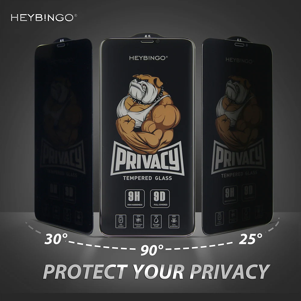 Heybingo bingo 30 degree anti spy 13 14 pro max tempered glass privacy screen protector for iphone