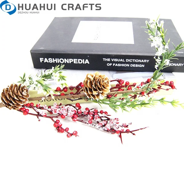 Artificial berries holly branch Christmas floral Spray  wholesale