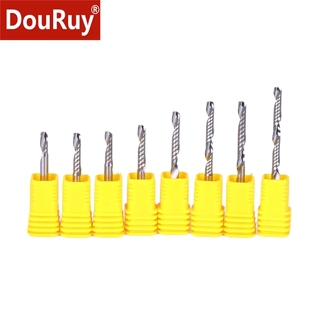 DouRuy cnc solid carbide Single Flute Cutting wood Router Bits wood carving bits end mill for woodworking One Flute For wood