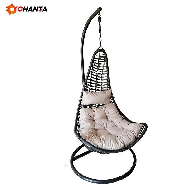 Wholesale Basket Steel Wicker Rattan Swing Seat Furniture Outdoor Patio Swing Chair Hanging Garden Swing Egg Chair With Stand