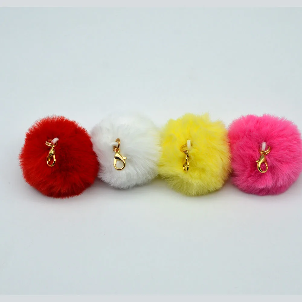 5cm Wholesale Fluffy Cute Luxury Plush Pom Pom Crayfish clasp  KeyChain