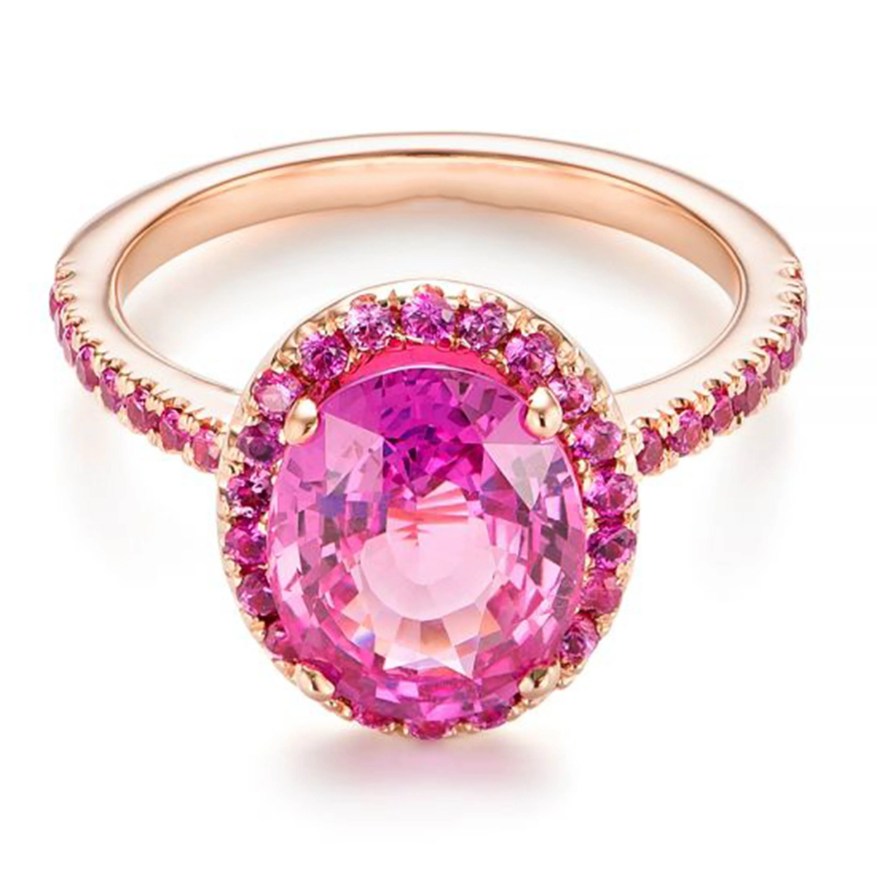 Pink Sapphire Halo Ring Oval Shape Pink Sapphire Jewelry Silver Hot Pink Sapphire Eternal Ring