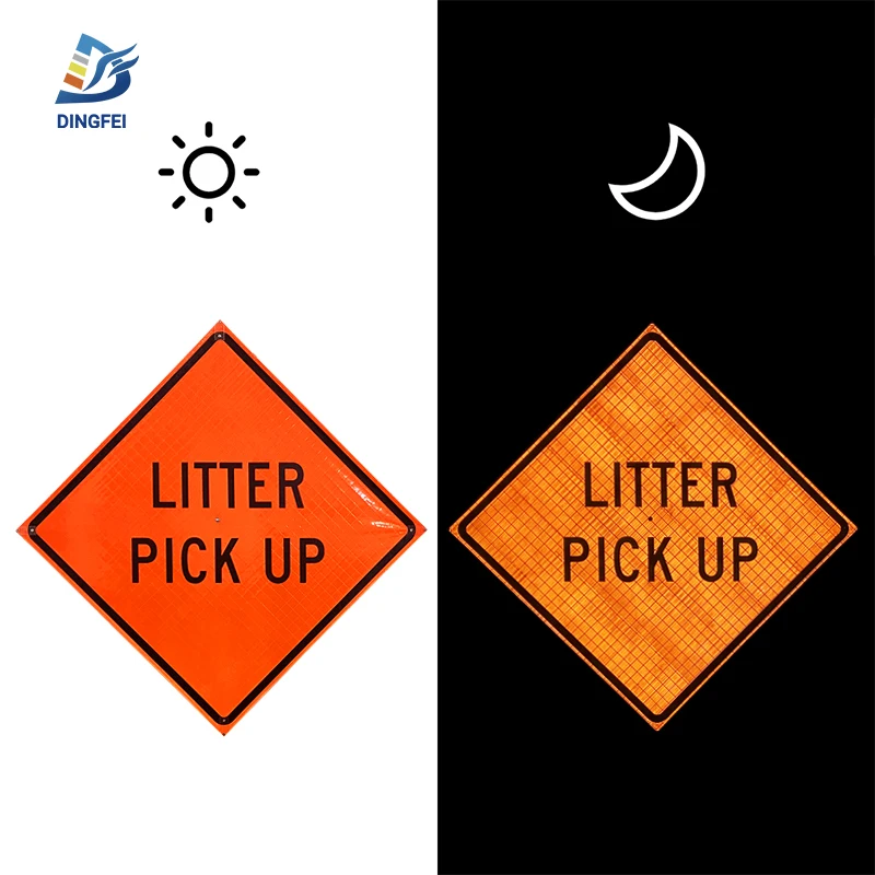 MUTCD Construction Temporary Road Work Litter Pick Up High Intensity Vinyl Reflective Roll Up Traffic Signs