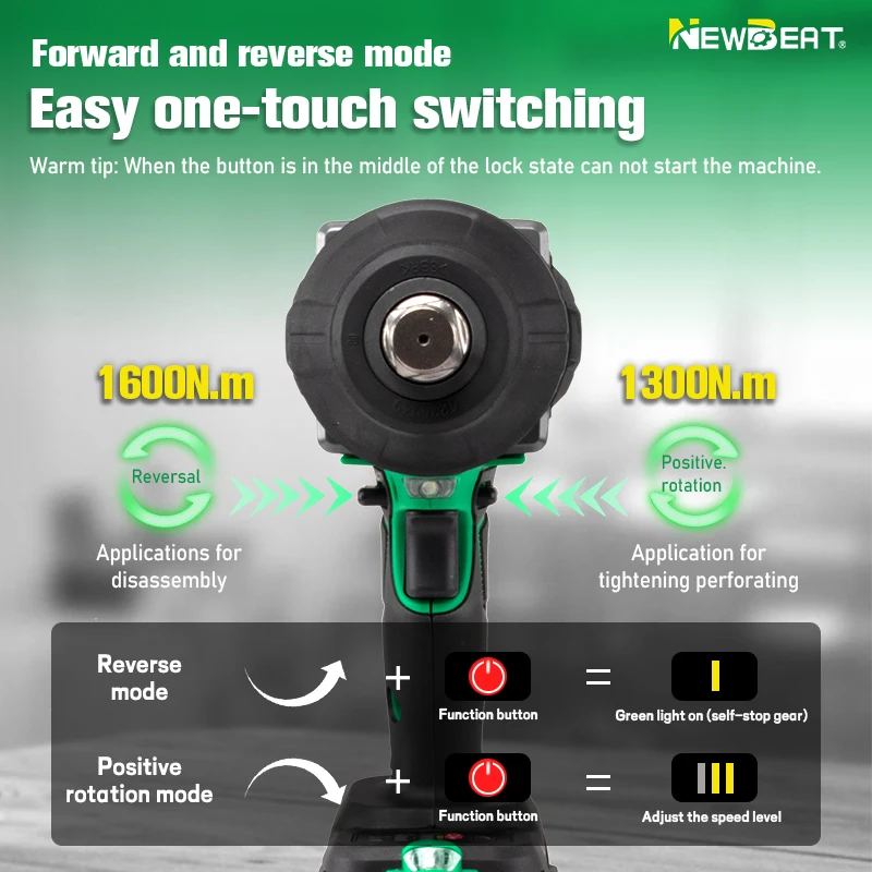 NewBeat Portable Handle Tools 1300N Cordless 3/4 Heavy Duty Battery Power Brushless Torque Impact Wrench Set