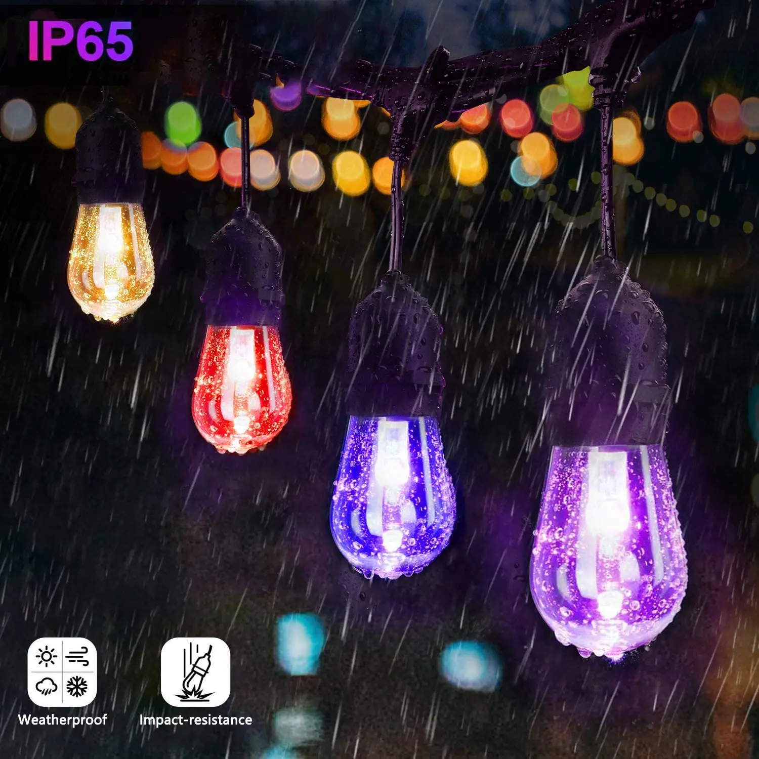 S14 E26 Bases Festoon  Lighting LED Color Changing RGB Dimmable String Light With Remote Controlled