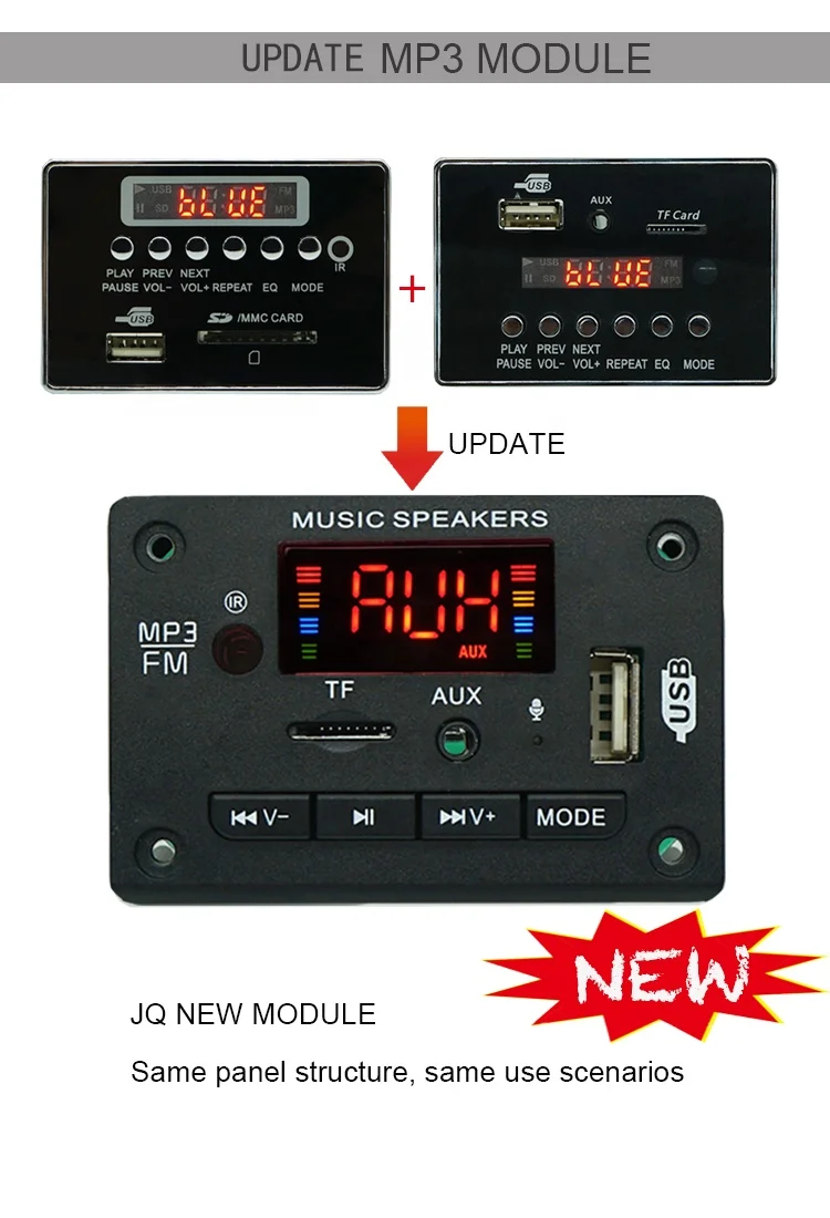 Wireless Bluetooth MP3 Player Modules USB MP3 Decoder Board 12V Black Square Panel