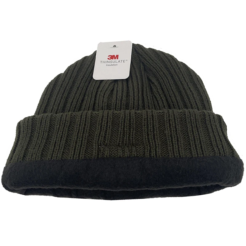 Custom Thermal Fleece Lined Short Thick Beanie Hat Winter Knit Caps Toque for Men Warm Sports Hats Woven Label Autumn Wholesale