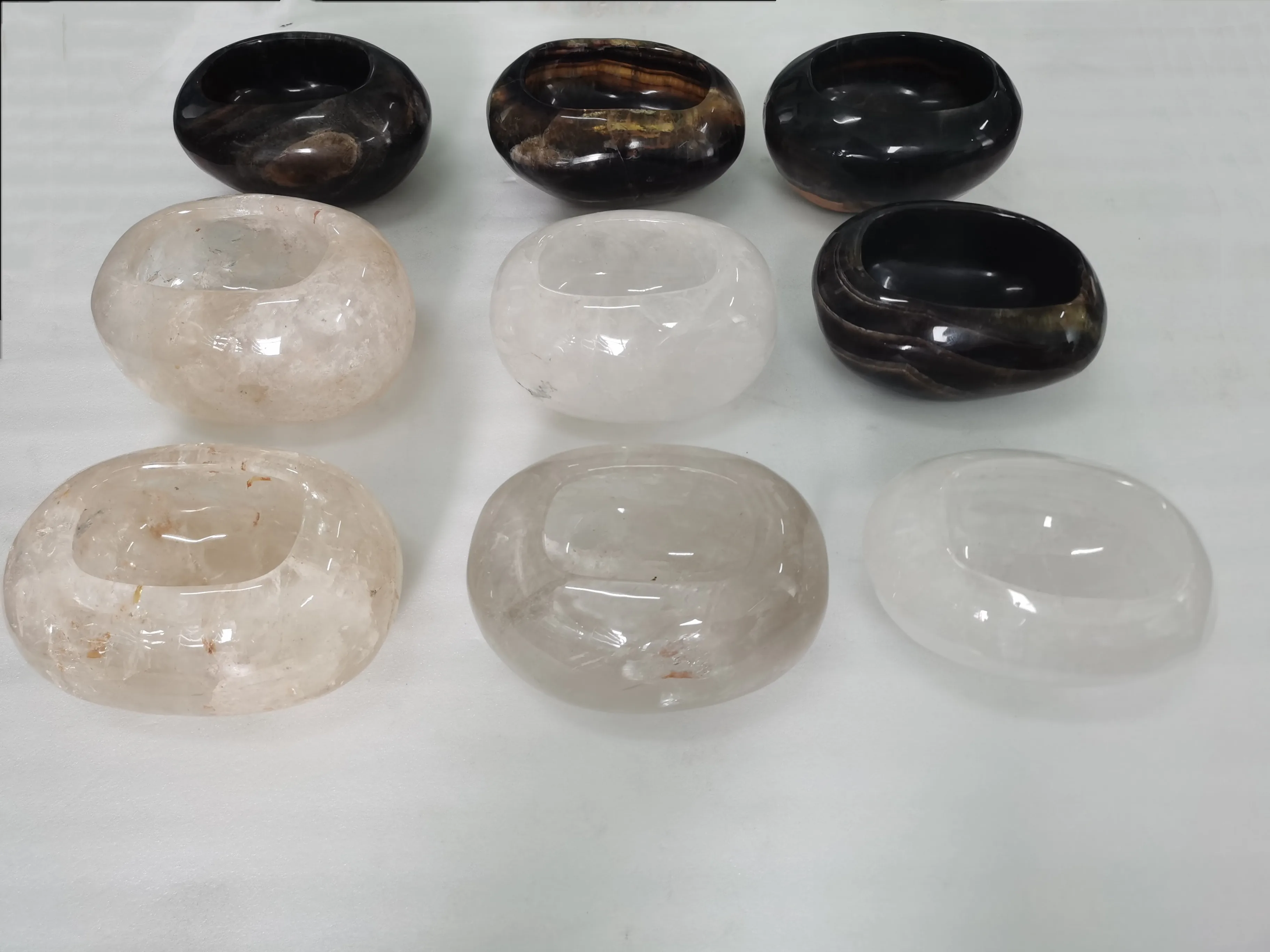 Luxury clear quartz fluorite crystal bowl gift oval shaped crysta singing bowl jar for Home decoration