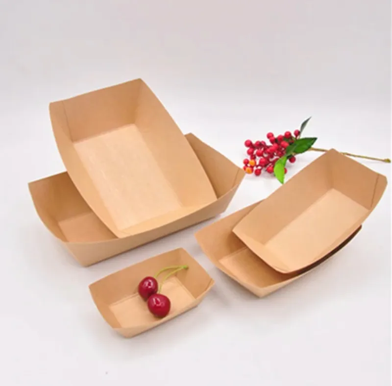 Disposable Kraft Food Packaging Container Paper Boat Tray Take Away Snack Food Paper Tray