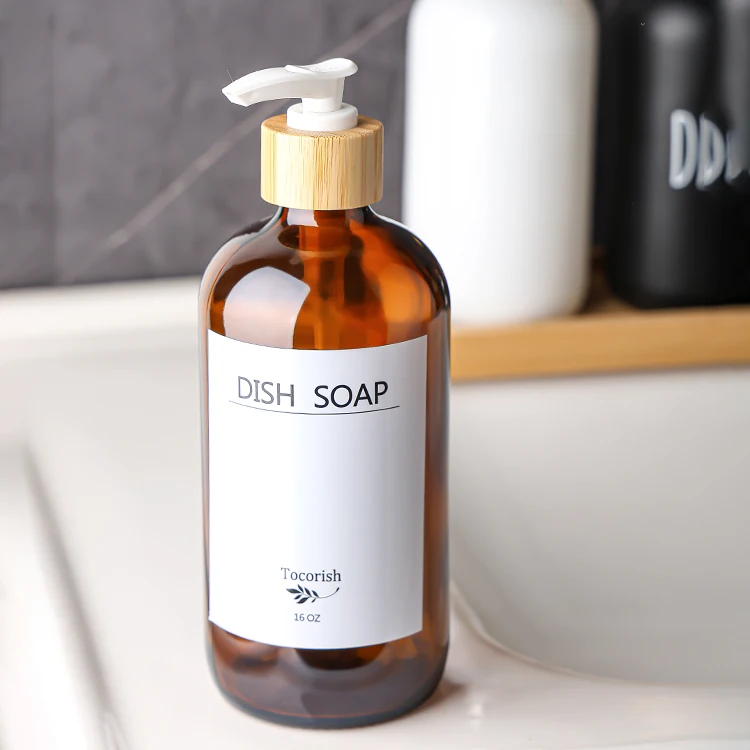Wholesale 500ml Hand Lotion Soap Dispenser Glass Bottle Bathroom Accessory Set with Bamboo Pumps Tray