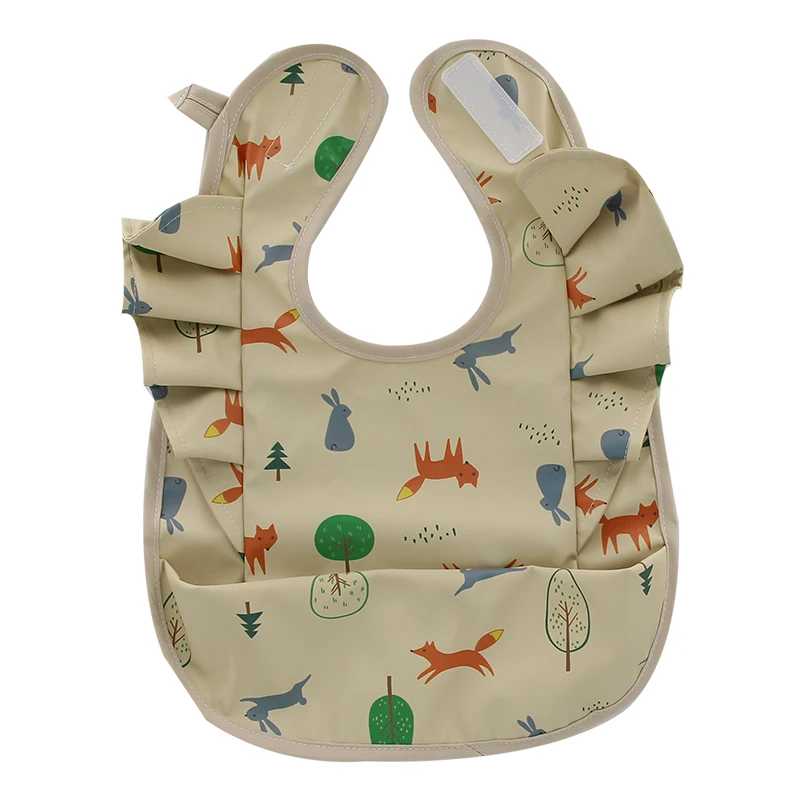 Wholesale waterproof baby bib convenient hook and loop design easy to wear for baby eating bibs