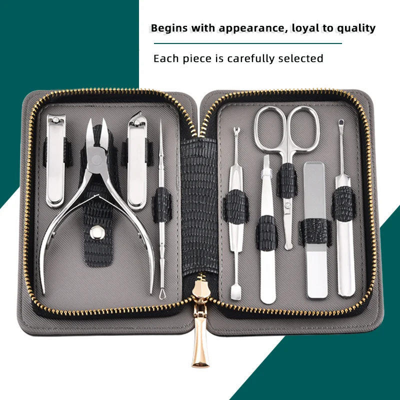 9-piece set of Stainless Steel Nail Manicure Set and pedicure knife nail clippers set of portable beauty clippers gift tool