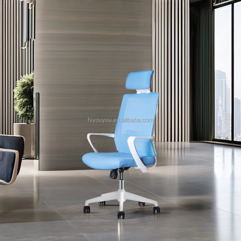 Project Solution Ergonomic High-Back Executive Boss Office Chair Modern Design White Frame Mesh Fabric Lift Chair