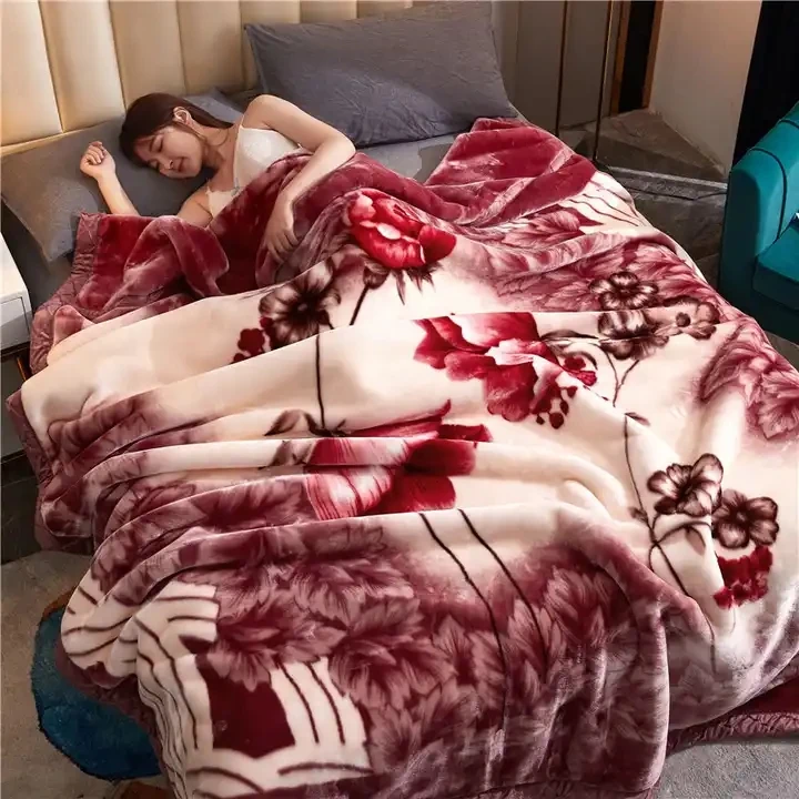 Super Soft Korean Style Heavy Spain Blanket Plush Soft Warm 2 Ply Print Raschel Bed Blanket For Winter