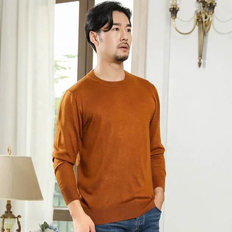 Плюс Размер мама трикотаж 2021 Новые свитера; Сезон осень-зима; Модные Повседневные вязаные топы с О-образным вырезом, в сплошном цвете, Мужская пуловер свитер