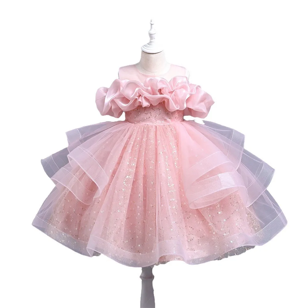 2024 New Children Elegant Princess Dress Warm Bow Layered Dress Birthday Party Girls Dress