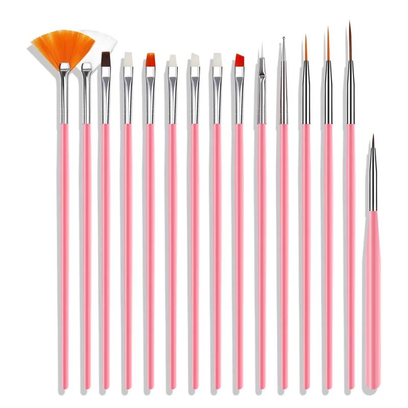Pink White Blach Bown15 Pcs/Set Plastic Nail Multipurpose Art Brush Set With Opp Bag For Girl Makeup/Nail Art