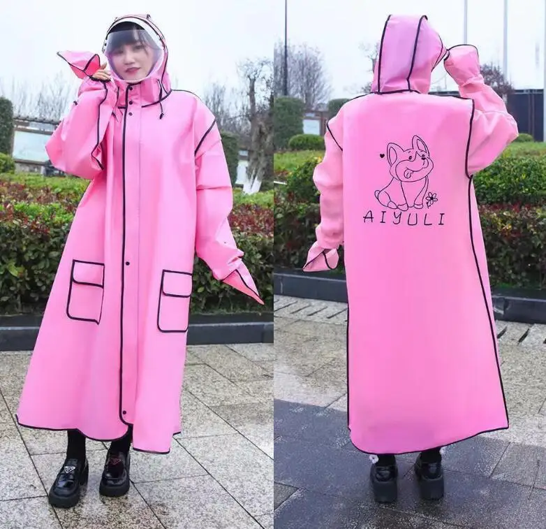 New Fashion EVA Women/ Ladies Waterproof Long Translucent Raincoat Adults Rain Coat With Hat