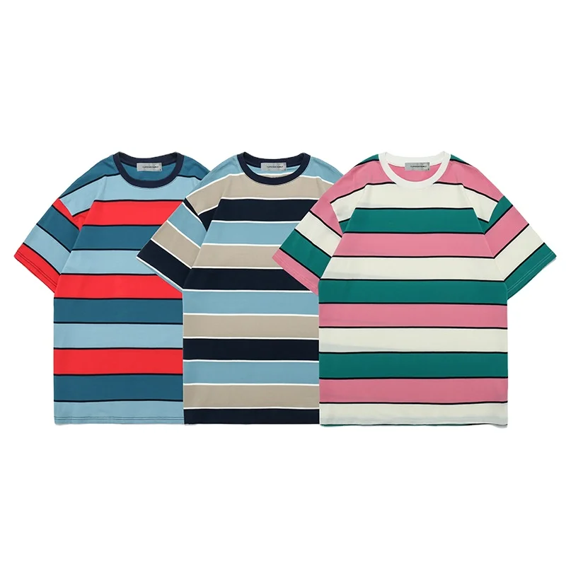 Hot selling new Boutique Designer Crewneck  blank striped t-shirts Cheap  Retro manufacturers  stripe Tee Shirts