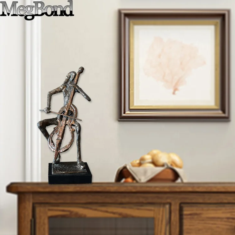 Metal modern abstract musician violoncellist statue, small metal musician figurines