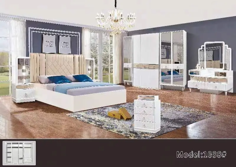 Leading bed wholesale modern luxury complete home furniture king queen size mirrored bedroom furniture set