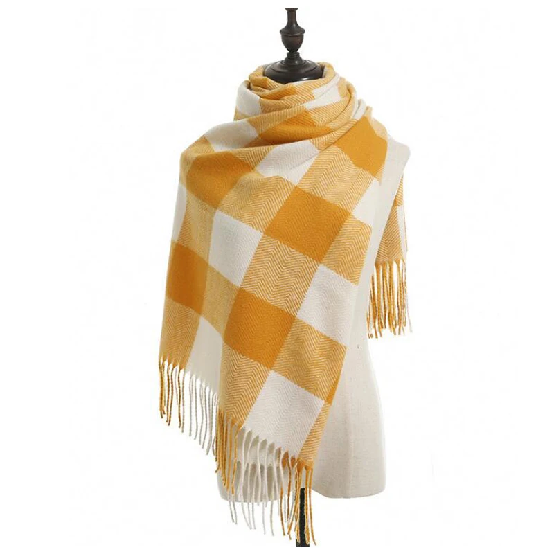 Оптовая продажа, имитация кашемира, клетчатый шарф, женский осенне-зимний шарф с кисточками, новый плотный теплый шейный платок, шарф