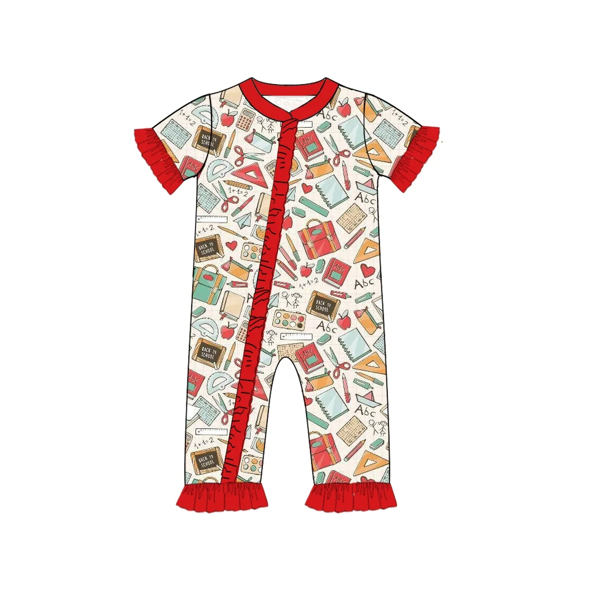 Puresun back to school kids clothes summer sleepwear baby clothes pure cotton printed boy zipper romper with short sleeve