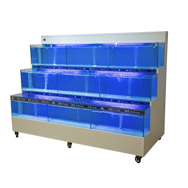 Supermarket restaurant 1.5hp chiller seafood blue lobster tank fish live seafood tank live aquarium systems fish tank display