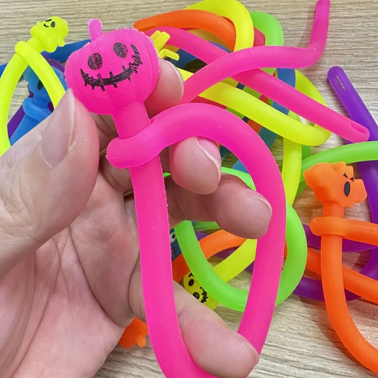 D080 Halloween Colorful Hyper Elastic Noodles Anxiety Anti Stress Relief Sensory Toys Stretchy String Fidget for Adults and Kids