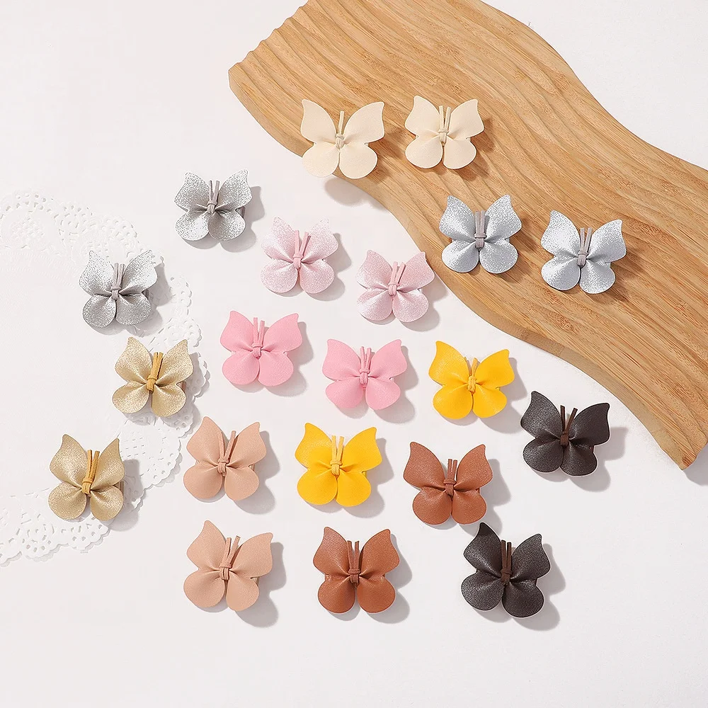 New European and American small waist leather butterfly  hair clip for baby hair accessories
