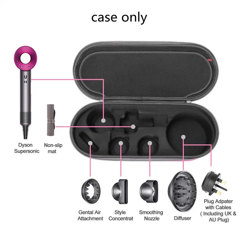 Carrying travel Storage box for Dyson Supersonic Hair Dryer Iron/Fuchsia-Fits All Hair Dryer Accessories