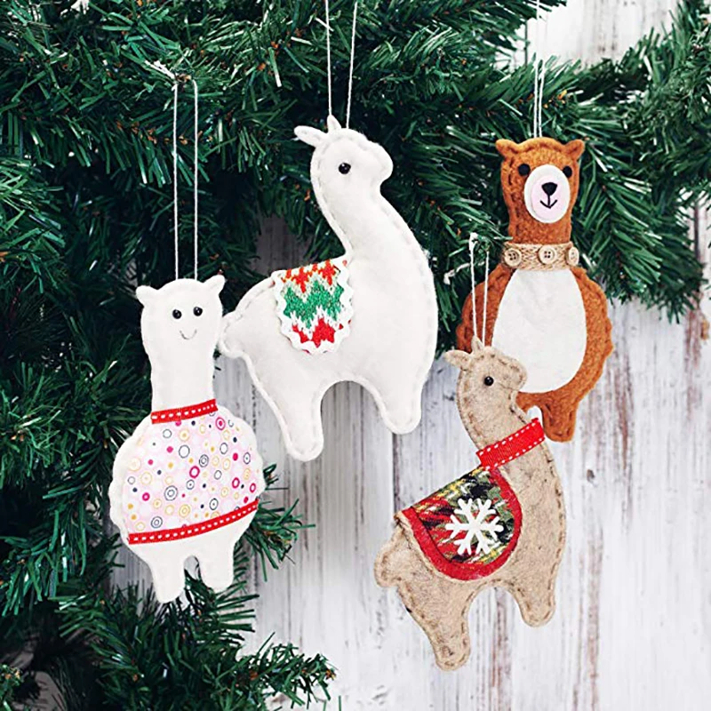 Christmas Hanging Ornaments 4 Pcs Llama Alpaca Pendants for Christmas Tree Decoration