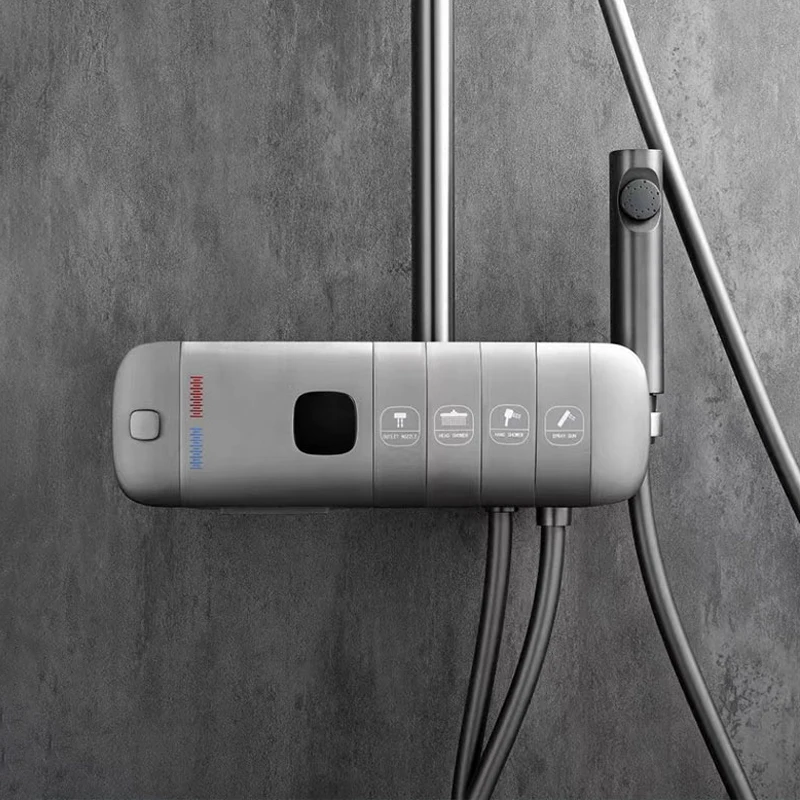 Digital Display 4 Function Temperature Shower Set Mixer System Full Piano Square Brass Jet Pattern Pause Spray Bathroom Use