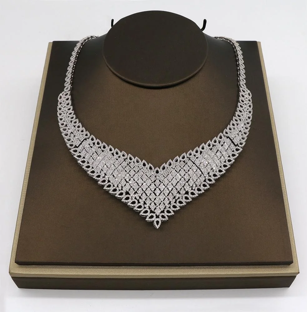 Bedazzled luxury designs rhodium and gold plated artificial bridal aaa cubic zircon jewelry set for nigeria women wedding