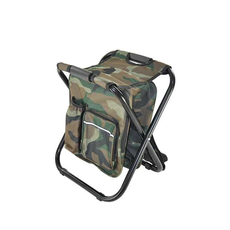 Portable Camouflage Camping Folding Stool Fishing Backpack Chair With Cooler Picnic Bag