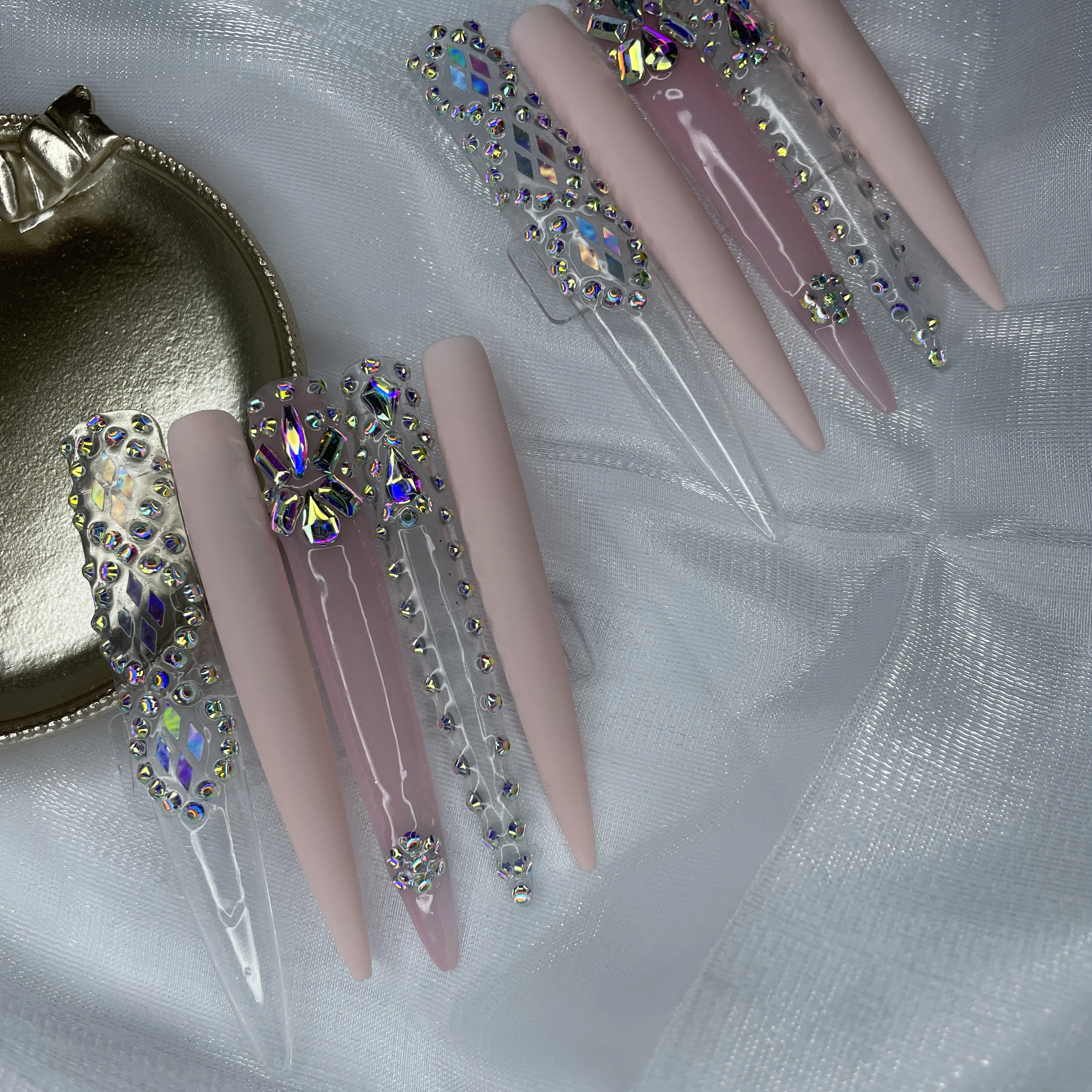 High Quality Free Sample Movie Star Hand-made Ballerina Nail Design Long Press On False Nails Full Cover Nails