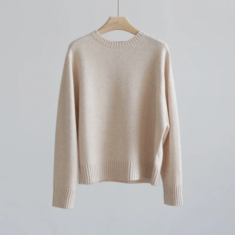 350G 100% Wool Winter 12-pin Round Neck Seamless Sweater Loose Solid Color Pullover Top Long Sleeved Thickened Knitted Sweater