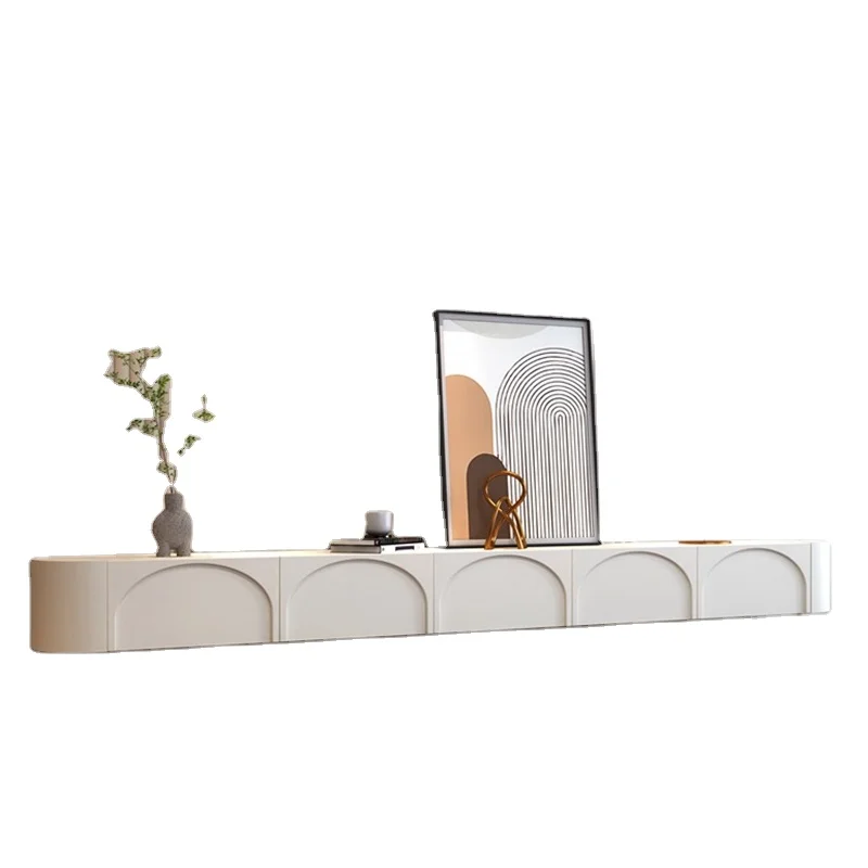 Tv cabinet french white tv stand  light luxury semicircle Arc wall hanging unit tv cabinet modern design floating  locker