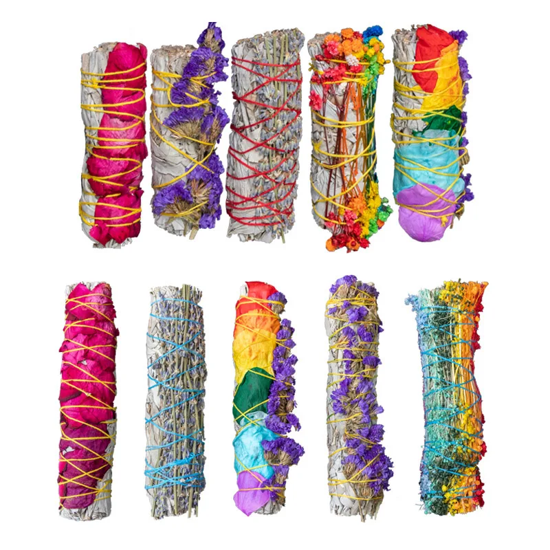YML  factory wholesale  natural california white sage  smudge stick  bundle with different flower set meditation incense stick