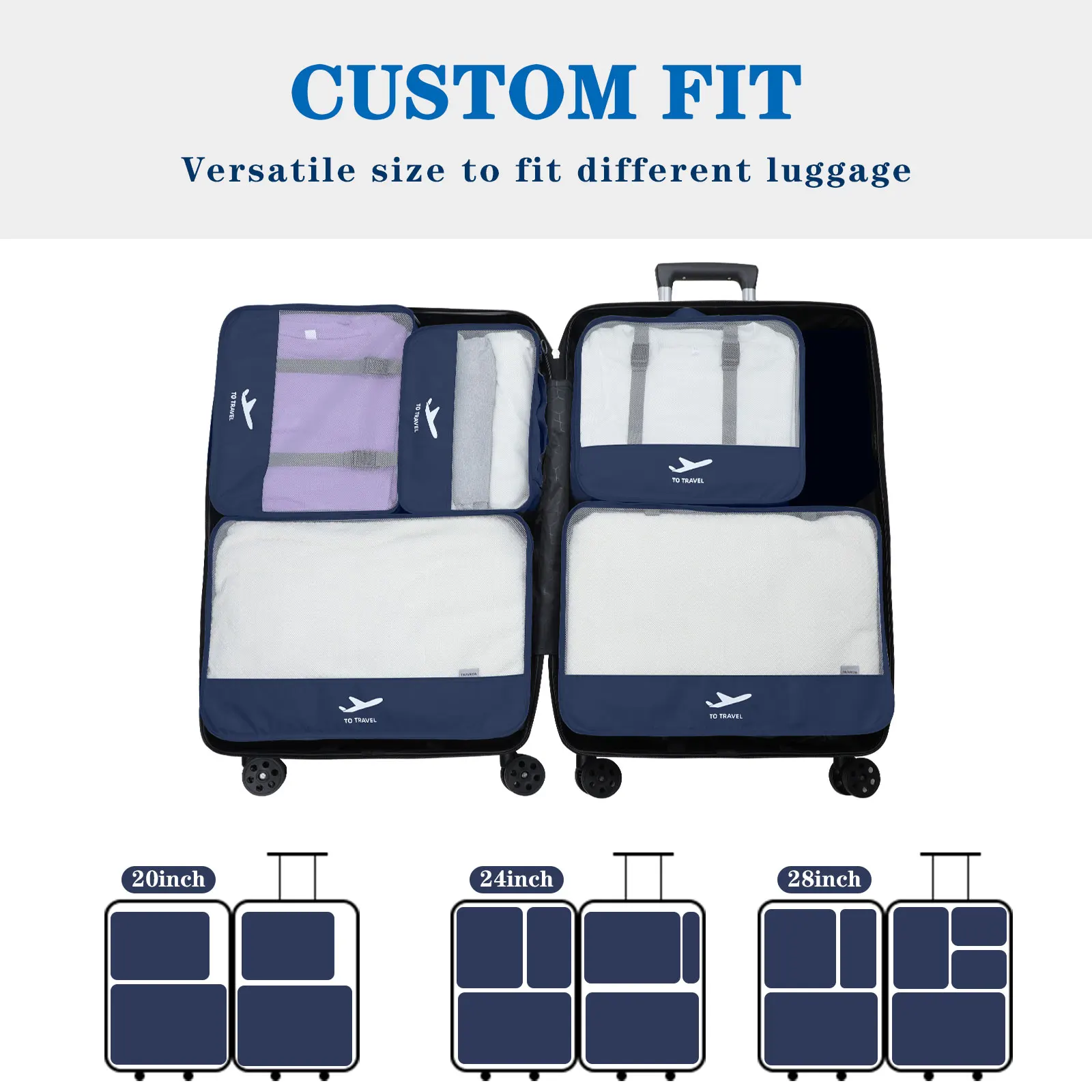 Travel Accessories 7 Set Compression Mesh Luggage Packing Organizers Packing Cubes with 2 Shoe Bags