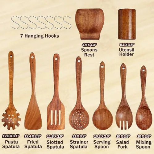 Wooden Cooking Utensil Set Non-stick Pan kitchen Home Professional Cooking Wooden Utensils Set natural Teak Wood Utensil Set