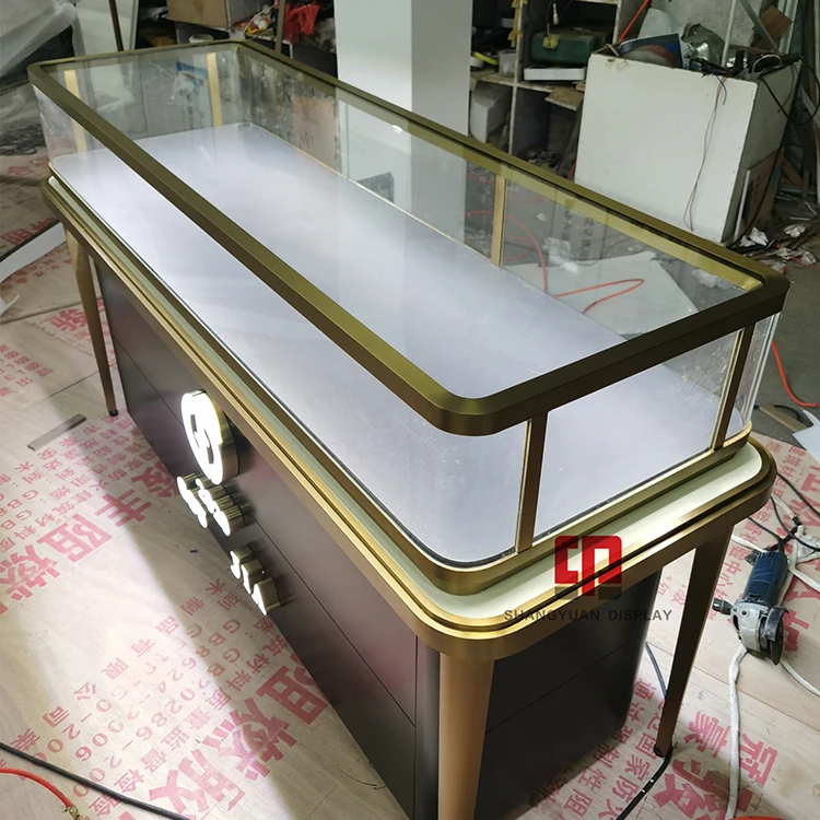Stainless steel jewelry counter brand chain stores jade jewelry counter luxury glass clock display cabinet