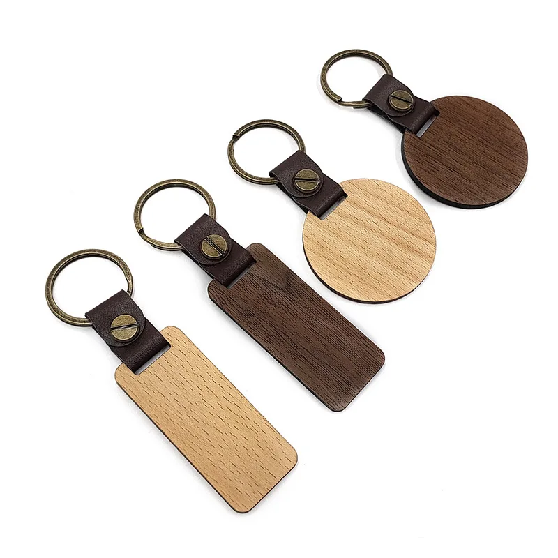 Promotional wood crafts gift Customize sublimation logo wooden key chain custom blank wood keychain metal for souvenir