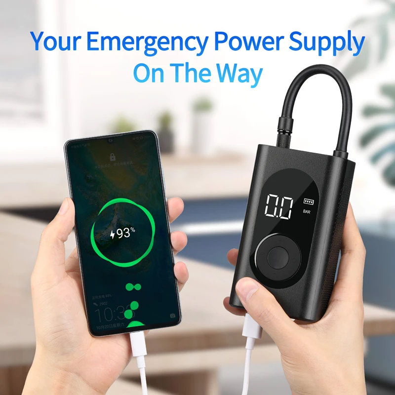 Portable Air Pump Tire Compressor Mini Electric Inflator with Digital LCD Pressure Rechargeable Battery 2000mAh For Power Bank